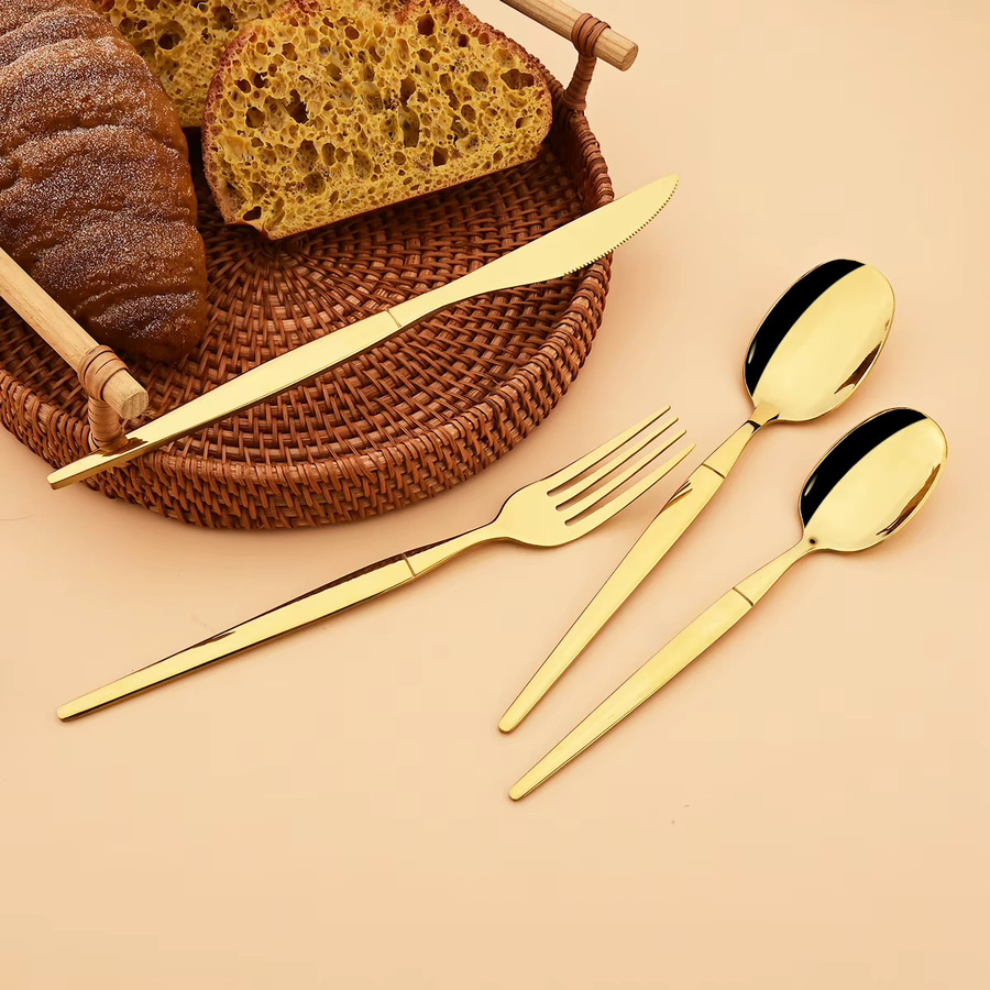 PINKTEN Besteckset aus Edelstahl in Gold und Silber, 16-teiliges Set mit Messern, Gabeln und Löffeln, poliertes Design für Erwachsene - Bild 3