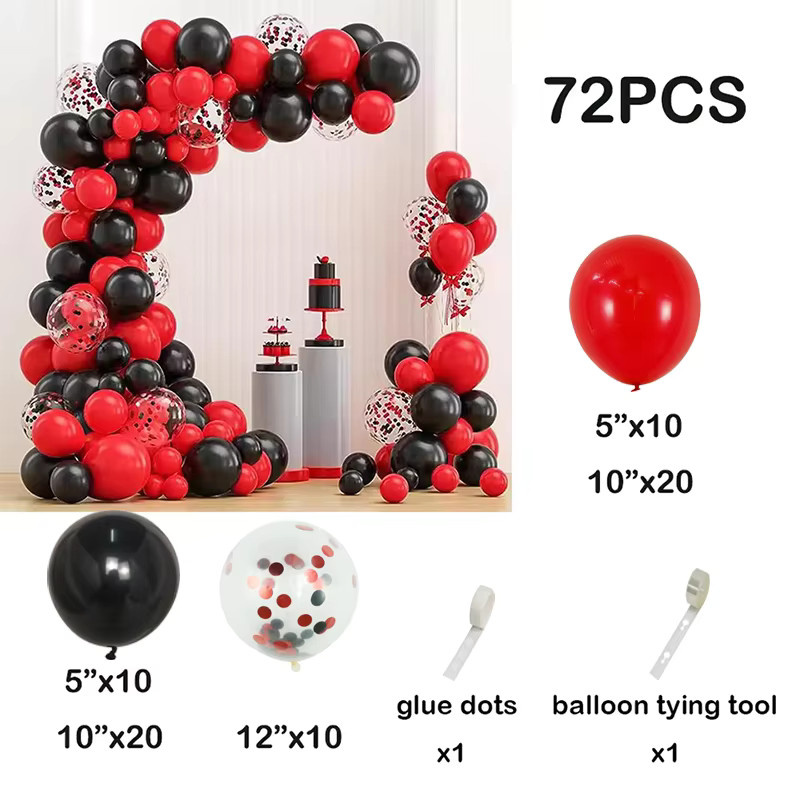 72 Stück Girlandenbogen-Set mit Latexballons in Schwarz und Rot inklusive Konfetti für deine Party, Hochzeit oder Geburtstagsdekoration - Bild 2