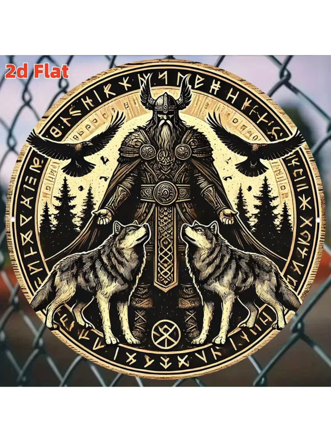Hello Young Wanddekoration Odin Nordische Mythologie Aluminiumschild mit Wölfen, Multicolor, Durchmesser: 50,27 cm - Bild 6
