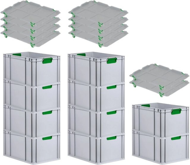 PROREGAL Spar Set 10x Eurobox Nextgen Color mit Auflagedeckel und Schiebeschnappverschlüssen in Grün, H x B x T: 32 x 40 x 60 cm - Bild 1