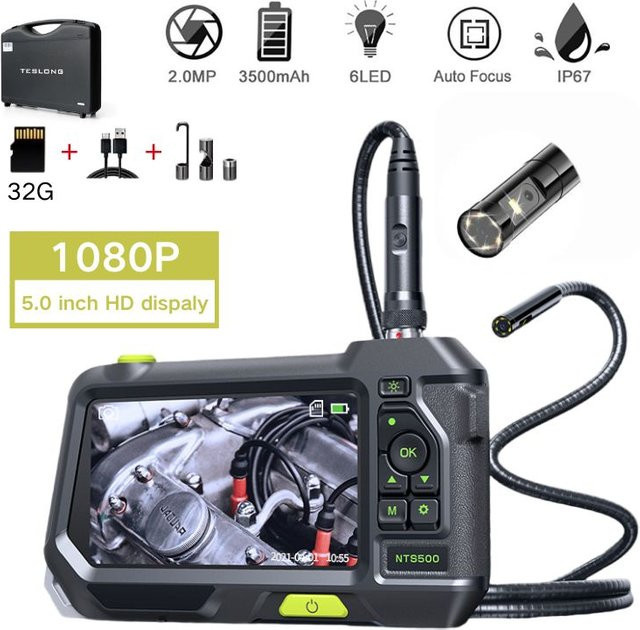TESLONG NTS500 Industrie-Endoskop Kamera mit 5,0 Zoll Display, 1080P Dual-Objektiv und Autofokus in Schwarz - Bild 1