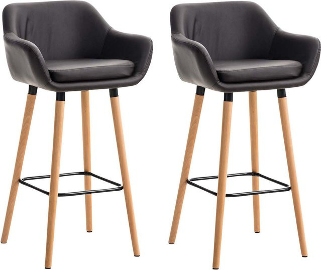 TPFLiving 2er Set Barhocker Grande mit Holzgestell und Kunstleder in Braun und Schwarz - Bild 1
