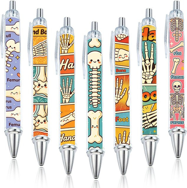 7 Stück Kugelschreiber im anthropomorphen Knochen-Design aus Kunststoff in Multicolour - Bild 1