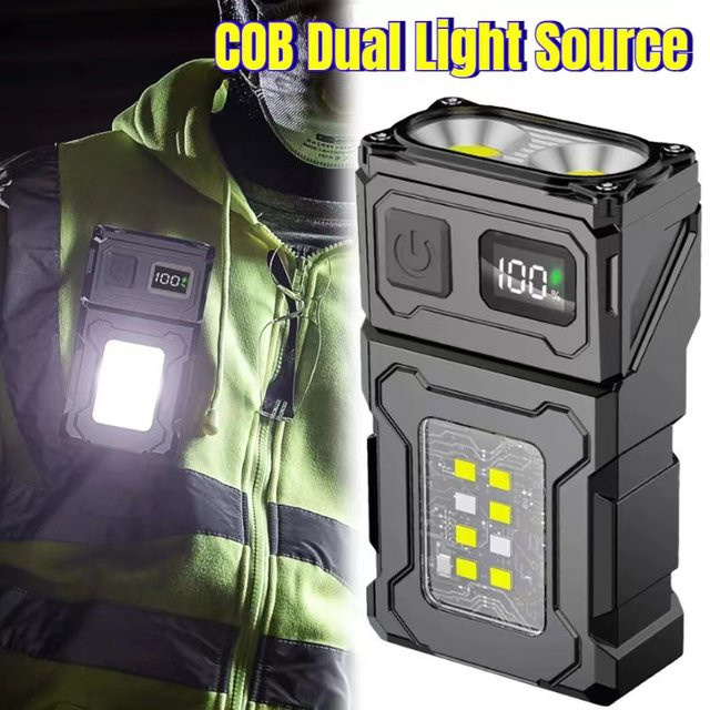 ZHIYU Mini USB wiederaufladbare LED-Taschenlampe mit Schwanzmagnet und COB-Notlicht in Schwarz - Bild 1