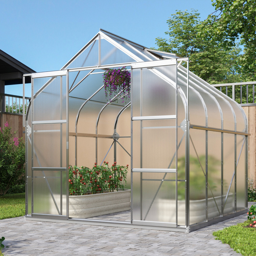 Vitavia Gewächshaus Dione 6700 in Silber mit Aluminiumrahmen, Stahlfundamentrahmen, Dachfenster und Regenrinne, 6,7 m² - Bild 2