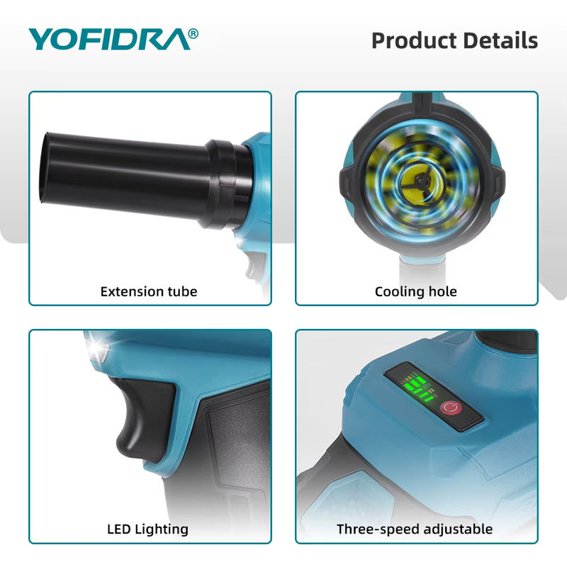 YOFIDRA Bürstenloser Elektrischer Turbo-Lüfter Blau, Handgehaltene Staubluftpistole mit 330000RPM und 350M/S für Makita 21V Akku - Bild 4