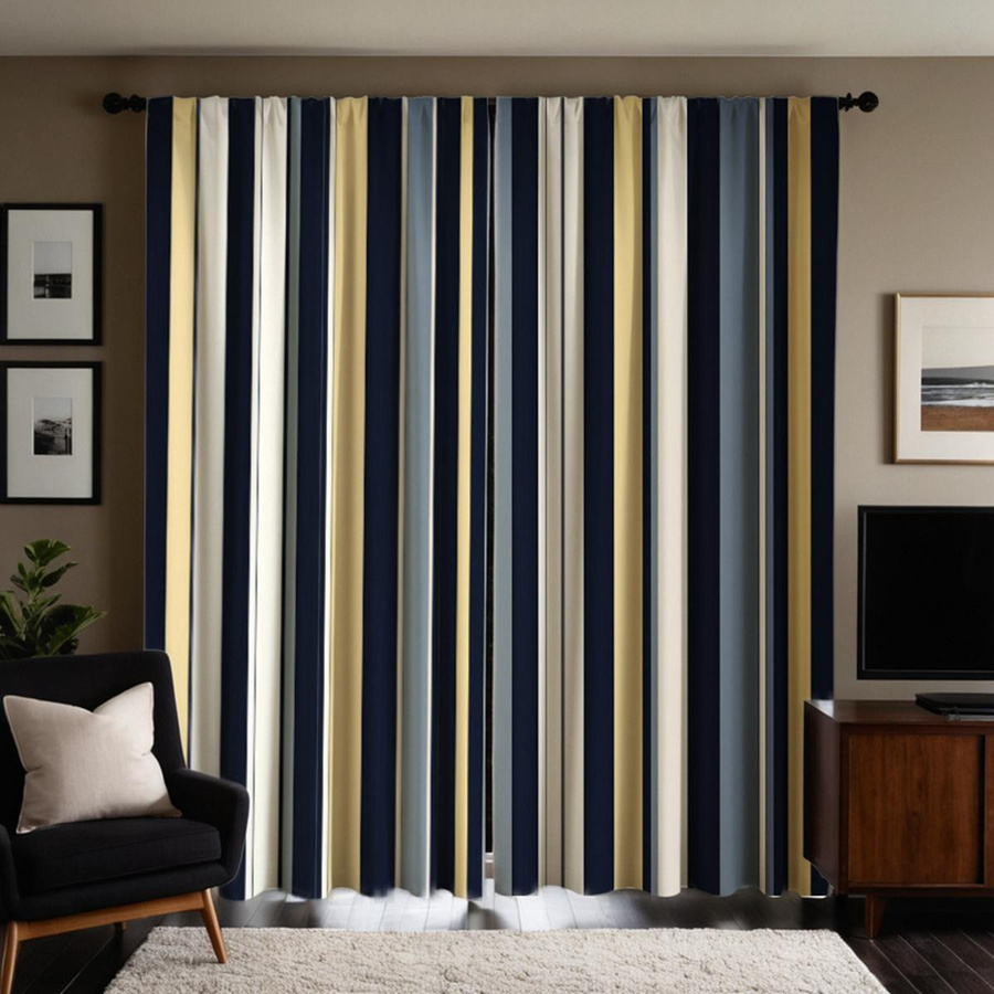 2 Stück Mediterrane gestreifte Vorhänge in Multicolour für Wohnzimmer und Schlafzimmer, halbtransparent, B: 132 cm, H: 160 cm - Bild 3
