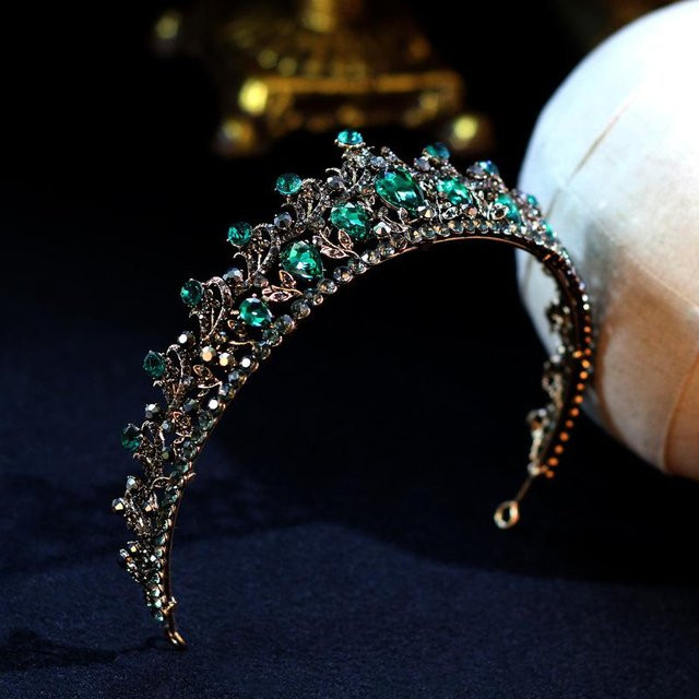 Wucifang Jewelry Diadem, Schwarz, Grün, Kristall, Vintage, Damen - Bild 1