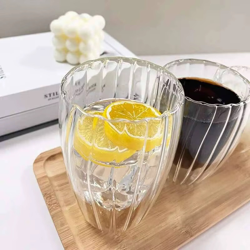 LOULONG doppelwandige gewellte Gläser aus Glas, transparent, 350 ml - Bild 3