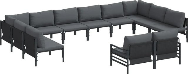 vidaXL Garten-Sofa-Set 12-teilig aus pulverbeschichtetem Stahl in Anthrazit mit Polstern und Kissenaufbewahrung - Bild 1