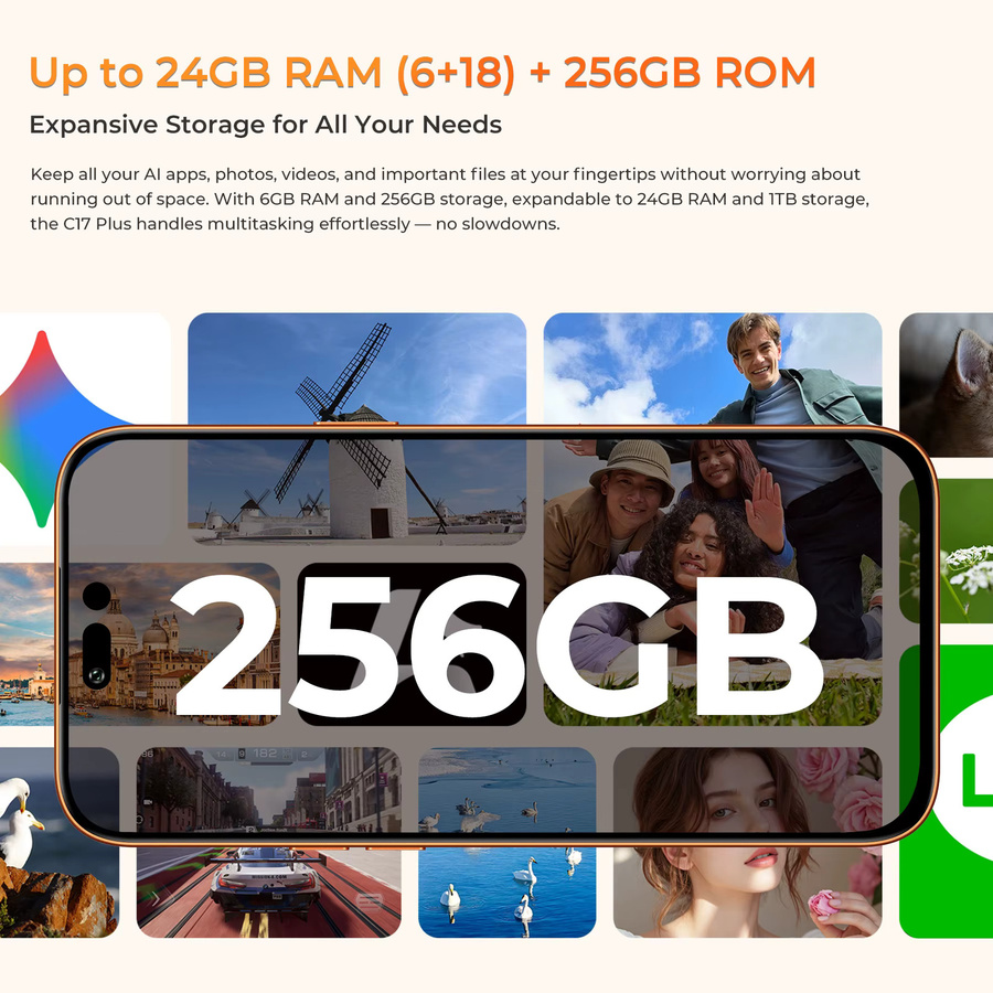 OUKITEL C17PLUS Smartphone mit Android 16, 6,9 Zoll Display, 256 GB ROM, 24 GB RAM, 5000mAh Akku und 64MP AI-Dreifach-Rückkamera - Bild 3