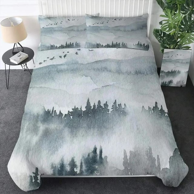 Lodestar Bettwäscheset Smoky Mountain Misty Forest in Grau, bestehend aus Bettbezug und Kissenbezug aus Mikrofaser, B/H: 264 x 228 cm - Bild 1