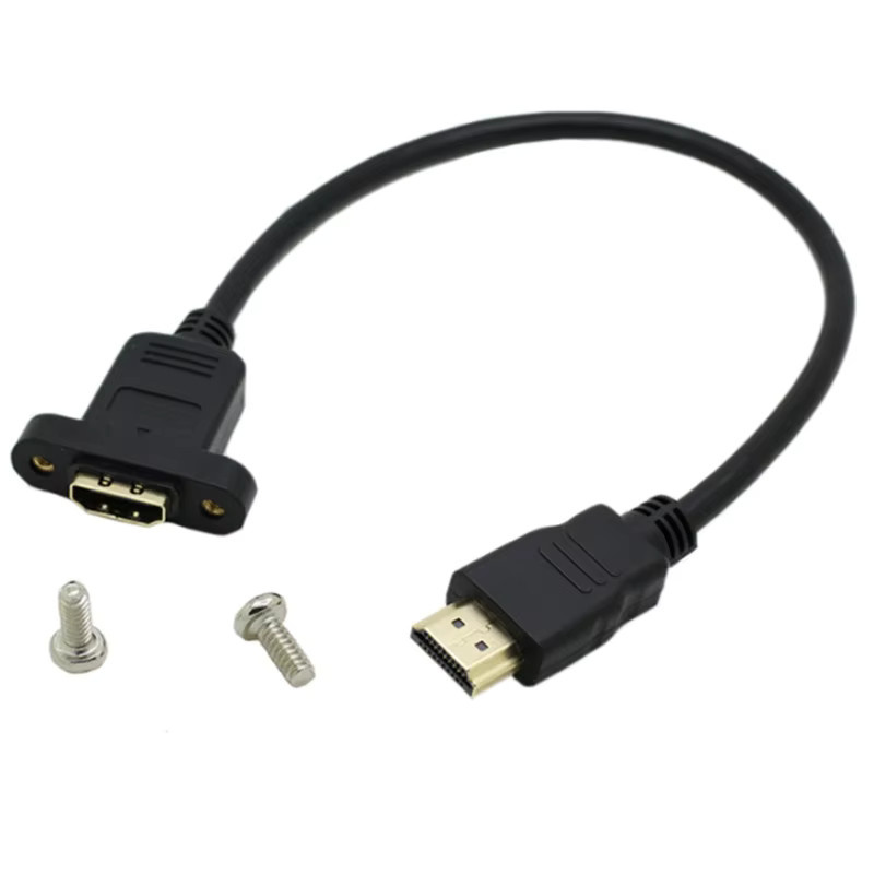 AXONUS HDMI Verlängerungskabel mit Panel Mount Schraube, vergoldet, Schwarz, Länge: 50 cm - Bild 3