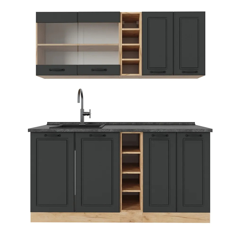 Vicco R-Line Singleküche Landhausstil in Anthrazit und Goldkraft Eiche, Breite: 160 cm - Bild 2