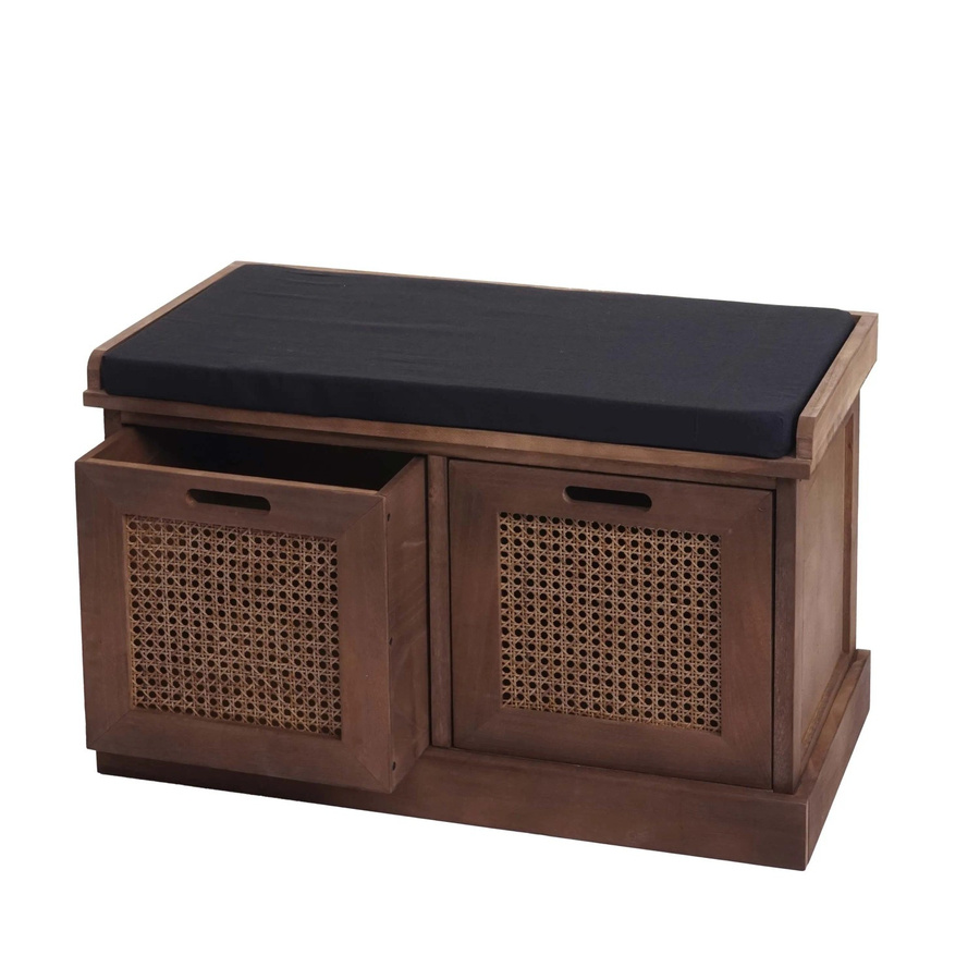 MCW Sitzbank J49 Garderobenbank mit zwei Staufächern, Farbe Braun und Polster Schwarz, B/T/H: 75 x 47 x 40 cm - Bild 3