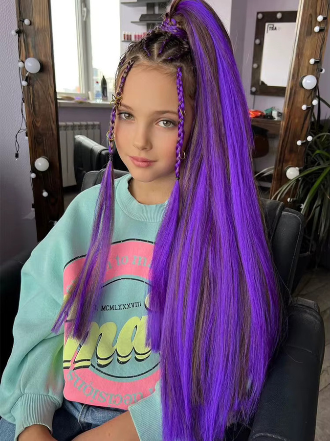 ISIGROSI Haarverlängerung Yaki Synthetisch, 3 Teile, Lila, 20'' - Bild 7