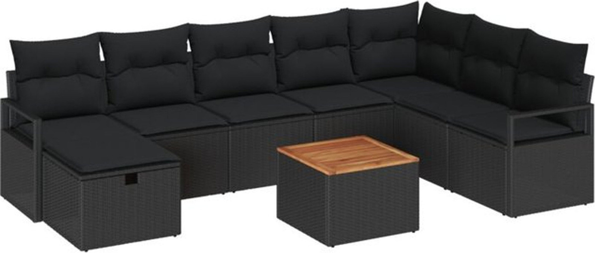 vidaXL Garten-Sofa-Set aus Poly-Rattan mit 9 Kissen in Schwarz - Bild 1