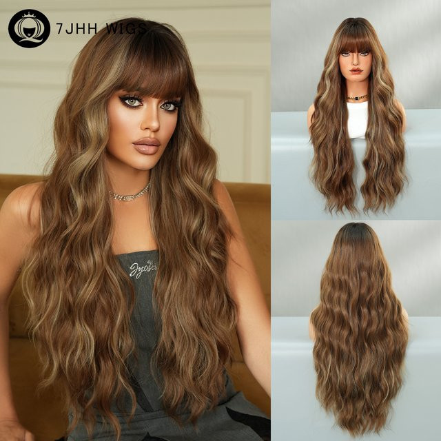 7JHH WIGS Perücke, Lange Wasserwellen, Braun, Synthetik, Damen - Bild 1