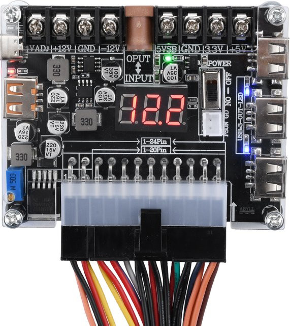 Diymore ATX Power Adapter Board mit einstellbarer Spannung, rotem Digital Display und USB-C Unterstützung für PD 2.0/PD 3.0, 20/24 Pin Modul in Rot und Schwarz - Bild 1