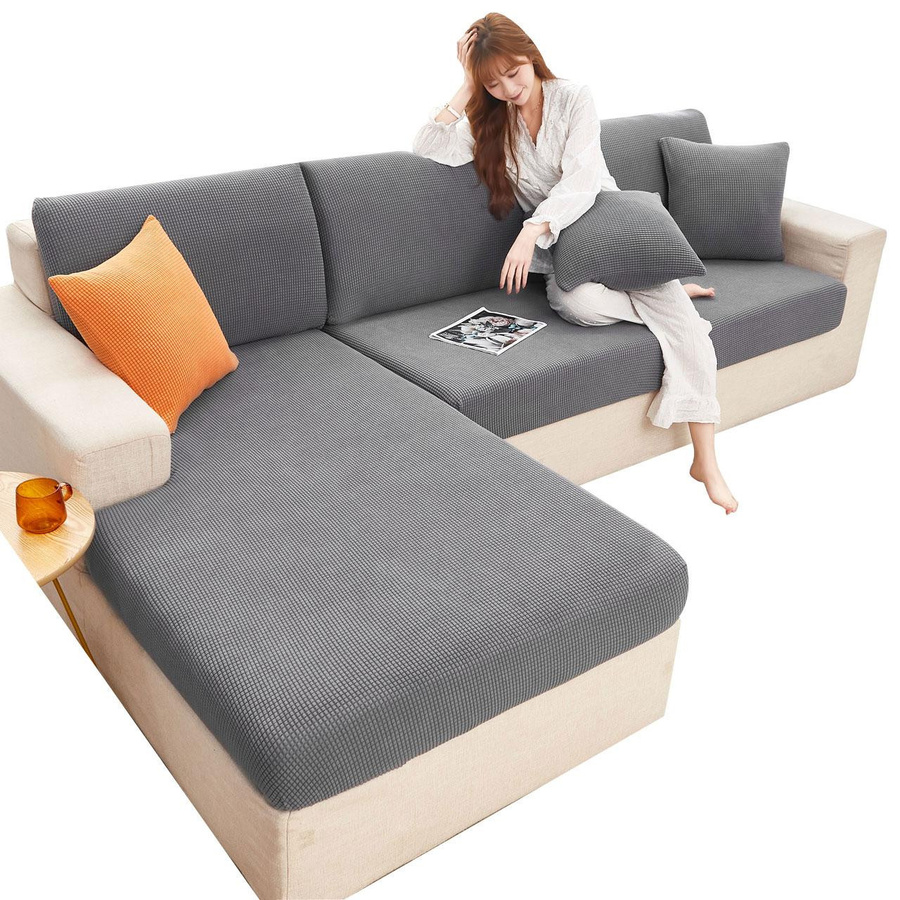 Yiran Furniture Ecksofa-Kissenbezug aus weichem Plüsch in Gelb, elastischer Schonbezug für Rückenlehne und Chaiselongue, rutschfest und maschinenwaschbar - Bild 4