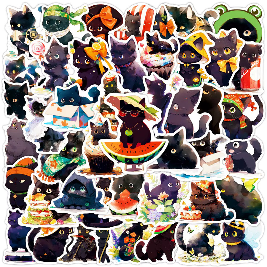 50 Stück Wasserdichte Graffiti Aufkleber mit schwarzen Katzen Motiven von BulingBulingStickers Shop in Schwarz und Multicolour - Bild 2