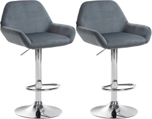 CLP 2er Set Barhocker Braga aus Samt in Grau, drehbar und höhenverstellbar mit Metallgestell in Chromoptik - Bild 1