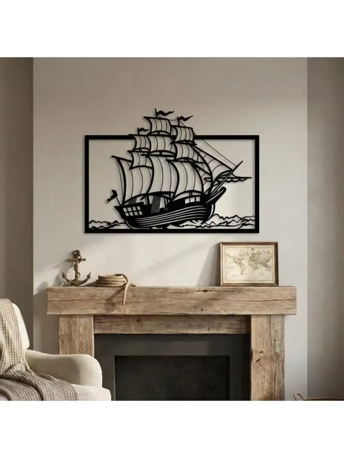 CIFBUY Metall-Segelboot Wandkunst in Schwarz für maritime Dekoration - Bild 5