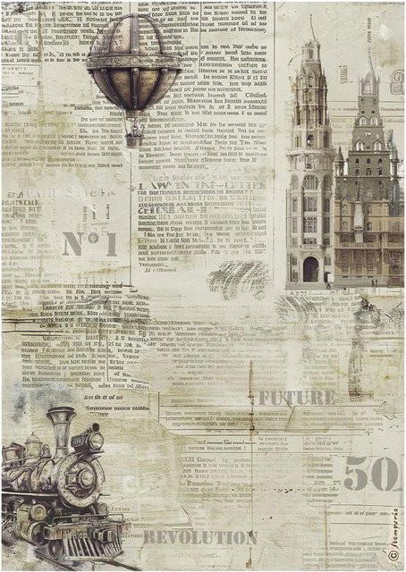 Stamperia Motiv-Strohseide Voyages Fantastiques in Sepia und Braun, Format A4 - Bild 1