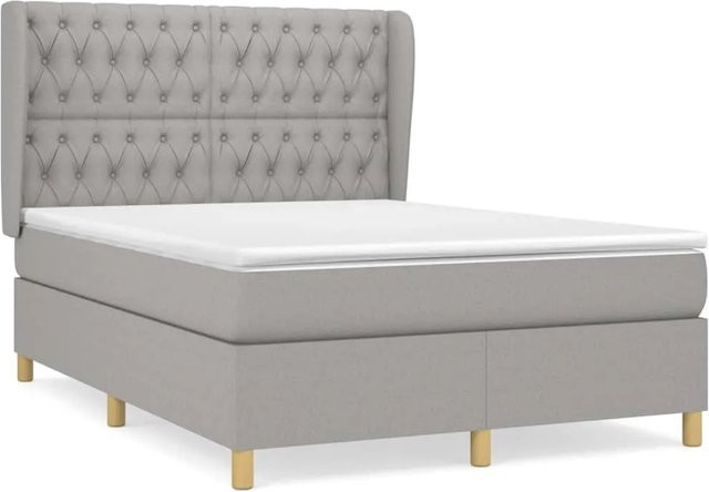 vidaXL Boxspringbett mit Matratze in Hellgrau, Hybrid-Bett mit Taschenfederkern, B/T: 140 x 190 cm - Bild 1