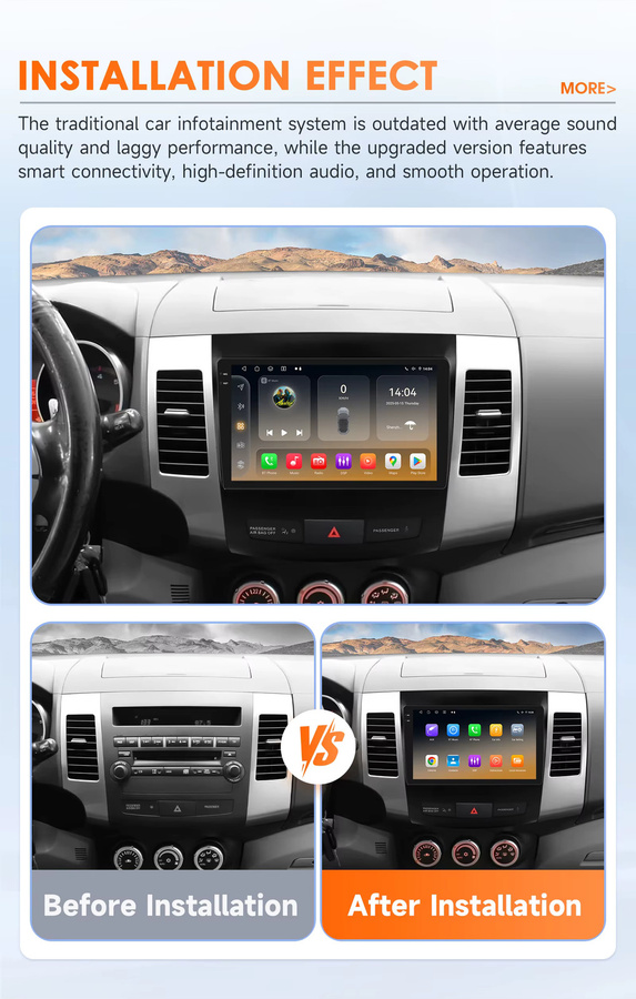 Hizpo AI Android 14 Autoradio mit Snapdragon 6115, Carplay, 4G und GPS für Citroen C-Crosser, Peugeot 4007 und Mitsubishi Outlander, Schwarz - Bild 2
