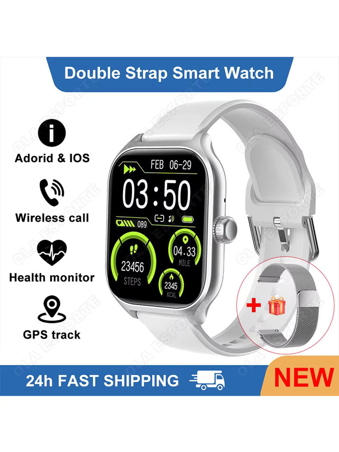 Ola Esporte Smartwatch mit 1,75 Zoll AMOLED-Bildschirm in Gold-Weiß mit Bluetooth-Anruf, Sprachassistent, Herzfrequenz- und Schlafüberwachung - Bild 3