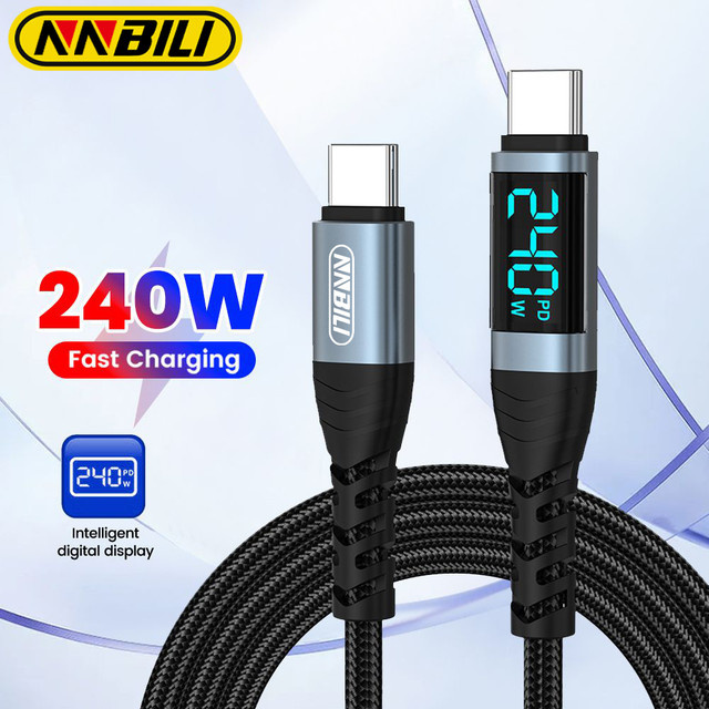 NNBILI USB-C zu USB-C Schnellladekabel mit digitalem Display, 240W Datenkabel in Schwarz für iPhone 16 17 Pro, Huawei, iPad und Laptop - Bild 1