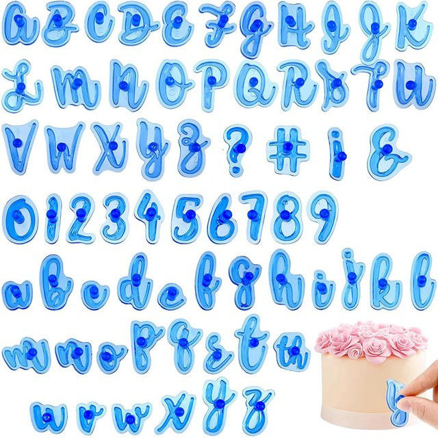 Alphabet und Zahlen Ausstechformen für Kuchen und Cookies mit Groß- und Kleinbuchstaben in Blau aus Kunststoff - Bild 1