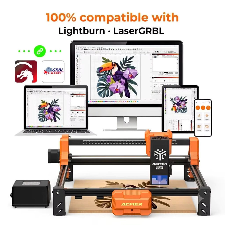 ACMER S2 20W Laser-Graviermaschine Professionelle Tragbare Schneidemaschine in Schwarz - Bild 4