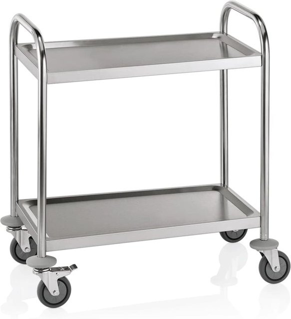Servierwagen von ich-zapfe aus Edelstahl in Silber mit 2 Borden und Rollen, B/T/H: 70,5 x 41 x 84 cm - Bild 1
