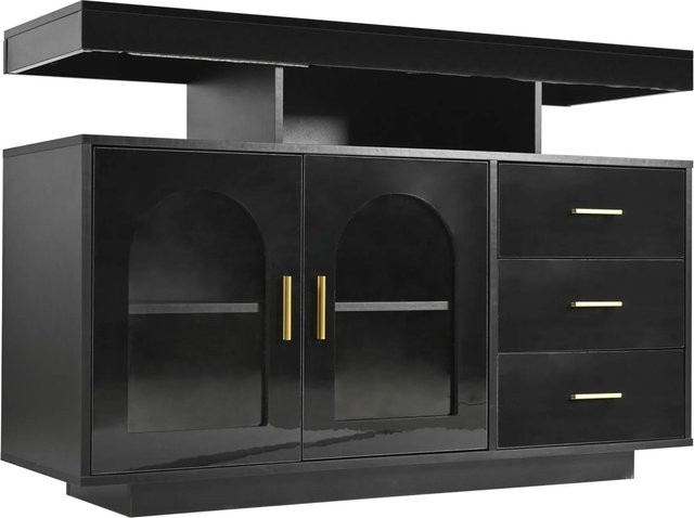okwish Sideboard mit LED-Beleuchtung in 16 Farben, modern und glänzend, Schwarz, B/T/H: 120 x 40 x 80 cm - Bild 1