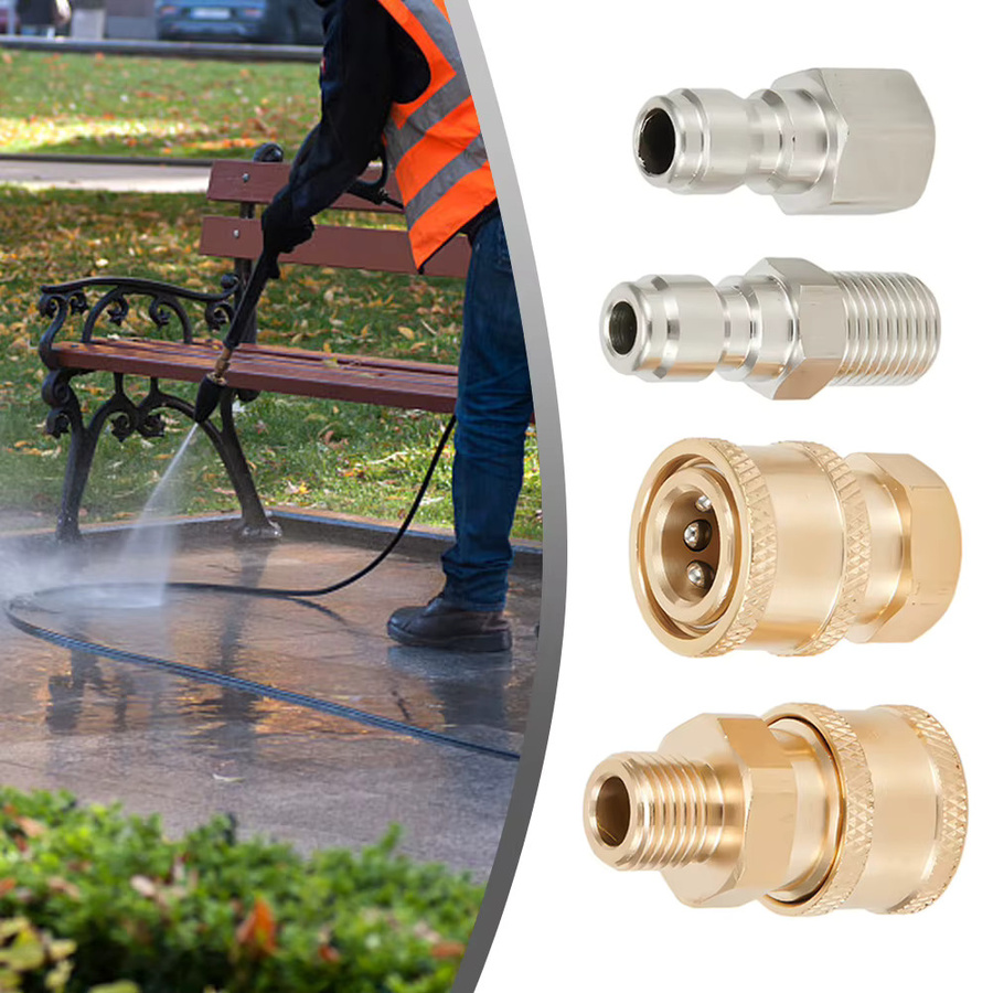 DAZZLEEX Hochdruckreiniger-Kupplung mit Schnellverschluss-Adapter, 1/4 Zoll männlicher Anschluss, 360-Grad-Drehung, Farbe: Gold - Bild 2