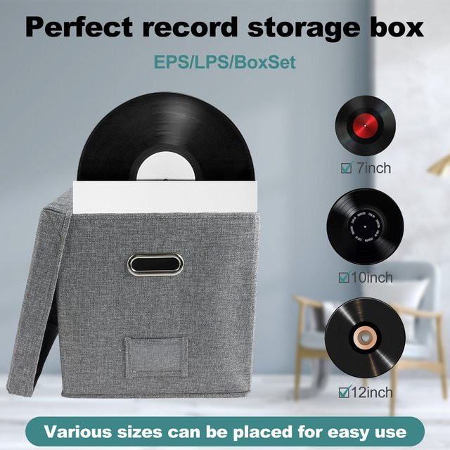 Willstar Faltbarer Organizer aus Baumwollleinen mit Deckel, 13 Zoll Schallplatten-Aufbewahrungsbox, B/T/H: 33 x 33 x 33 cm, Schwarz oder Grau - Bild 1