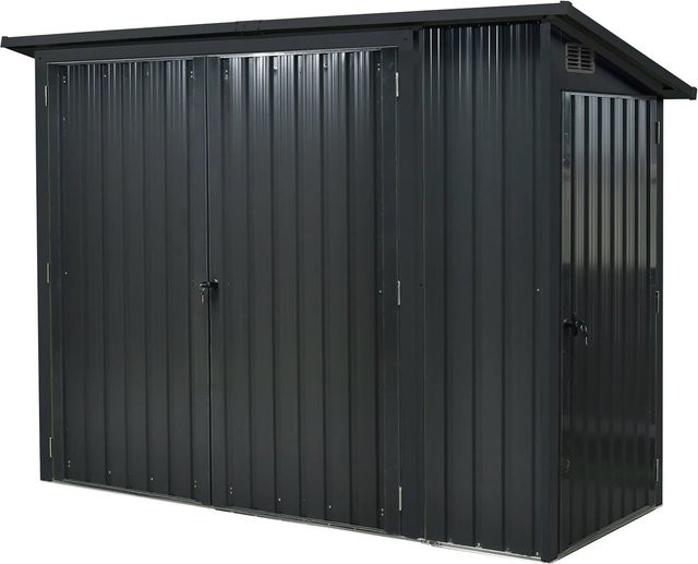 Floraworld Multifunktionsunterstand 3-in-1 Geräteschrank aus Metall mit Seitentür und Doppel-Fronttür, grau, B/T/H: 243 x 112 x 176 cm - Bild 1