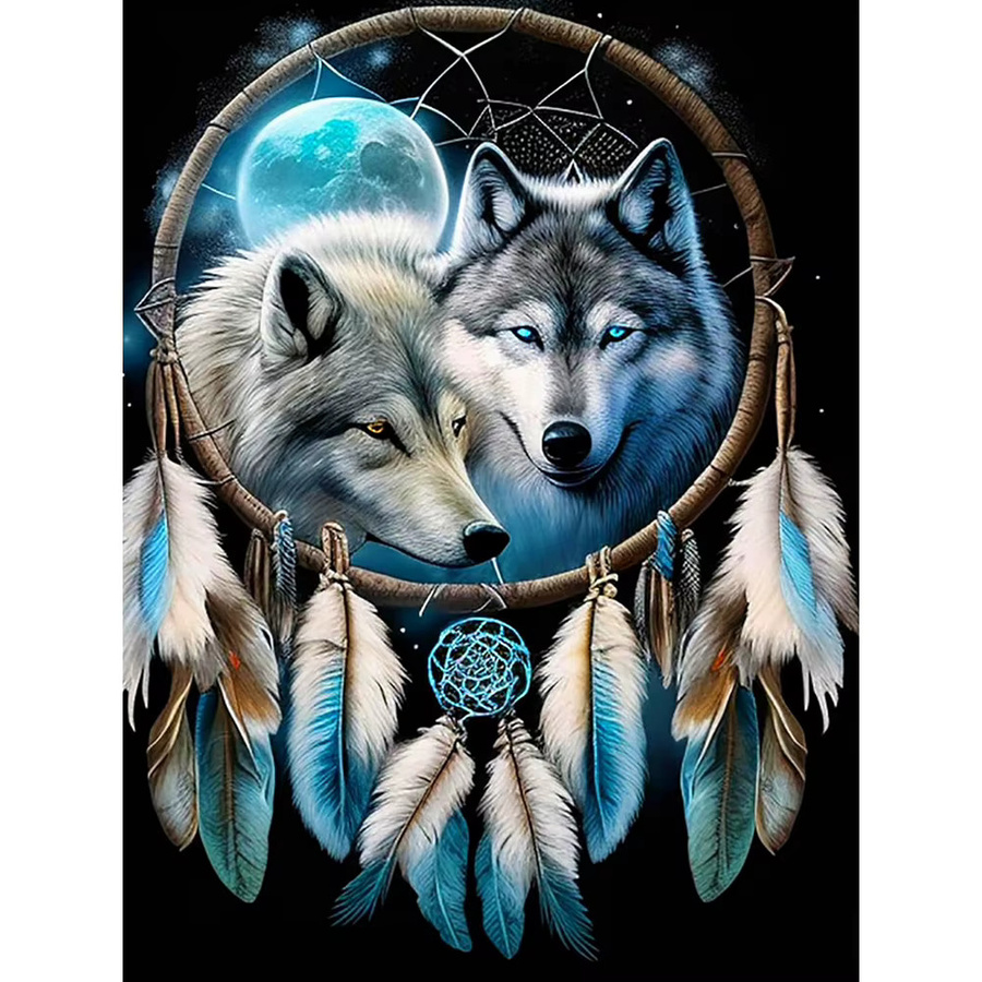 Evershine Kreuzstich-Set Wolf Traumfänger als 5D-DIY-Stickerei in Multicolour zur Wanddekoration B: 40 cm, H: 30 cm - Bild 4