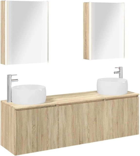 vidaXL Badezimmerschrank-Set 5-teilig in Sonoma-Eiche, modern, mit LED-Beleuchtung und Spiegelschrank, Farbe: Braun - Bild 1