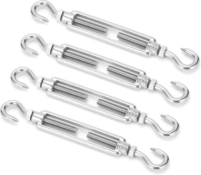 4er Set Spannschloss Haken zu Haken aus Edelstahl in Silber für Drahtseile und Kabel M6 - Bild 1