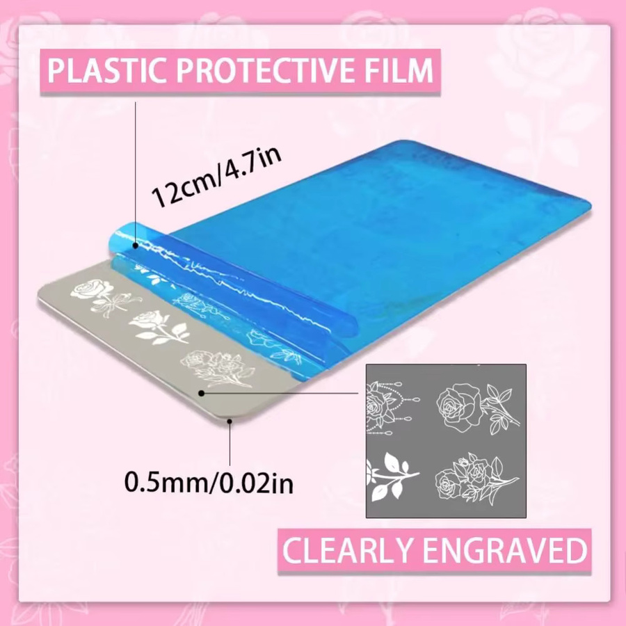 3 Stück Nagelstempelplatten, Rosenblüten, Schleife, Blumenstrauß - Bild 2