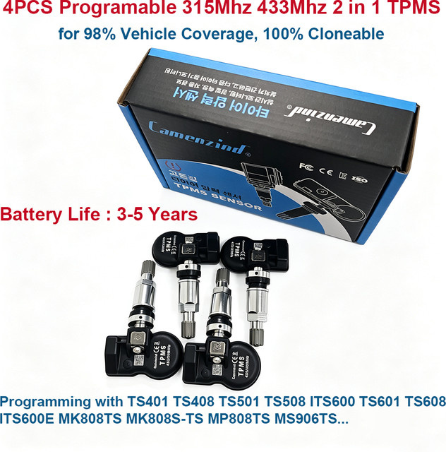Autel 4er-Set programmierbare TPMS-Reifendrucksensoren, universell, 2-in-1, 433 MHz und 315 MHz, kompatibel mit Autel-Tools TS401, TS408, TS501, TS508, TS601, TS608, ITS600E und MK808TS - Bild 1
