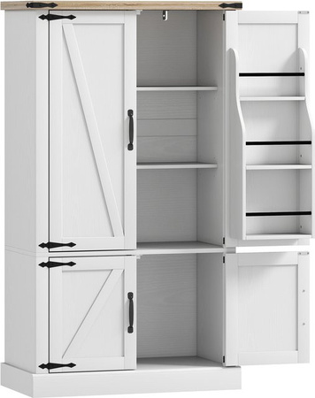Aosom Küchenbuffet Vitrinenschrank in Weiß mit 4 Türen und 6 Gewürzhaltern im rustikalen Stil, B/T/H: 76,3 x 40 x 136 cm