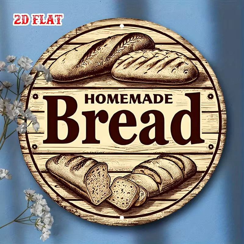 Potdemiel Vintage-Metallschild rund mit Brot-Illustrationen Durchmesser: 20 cm - Bild 4