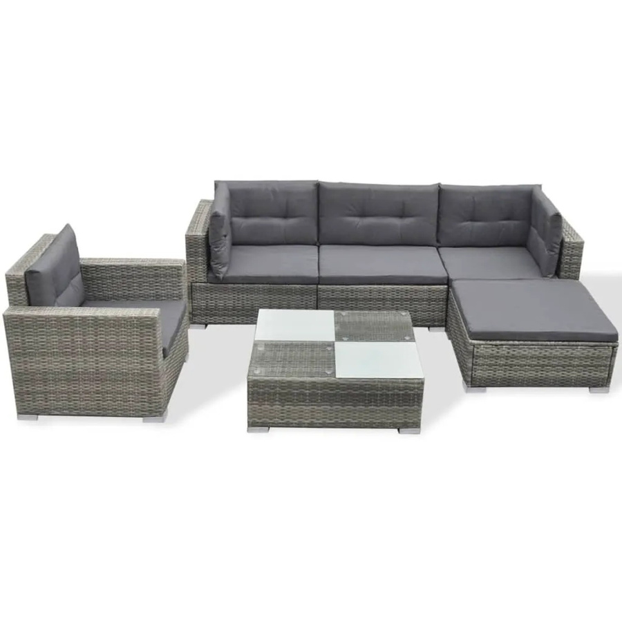 vidaXL 6-tlg Garten-Lounge-Set Modell 6 aus Poly Rattan in Grau mit Auflagen und pulverbeschichtetem Stahlrahmen - Bild 2