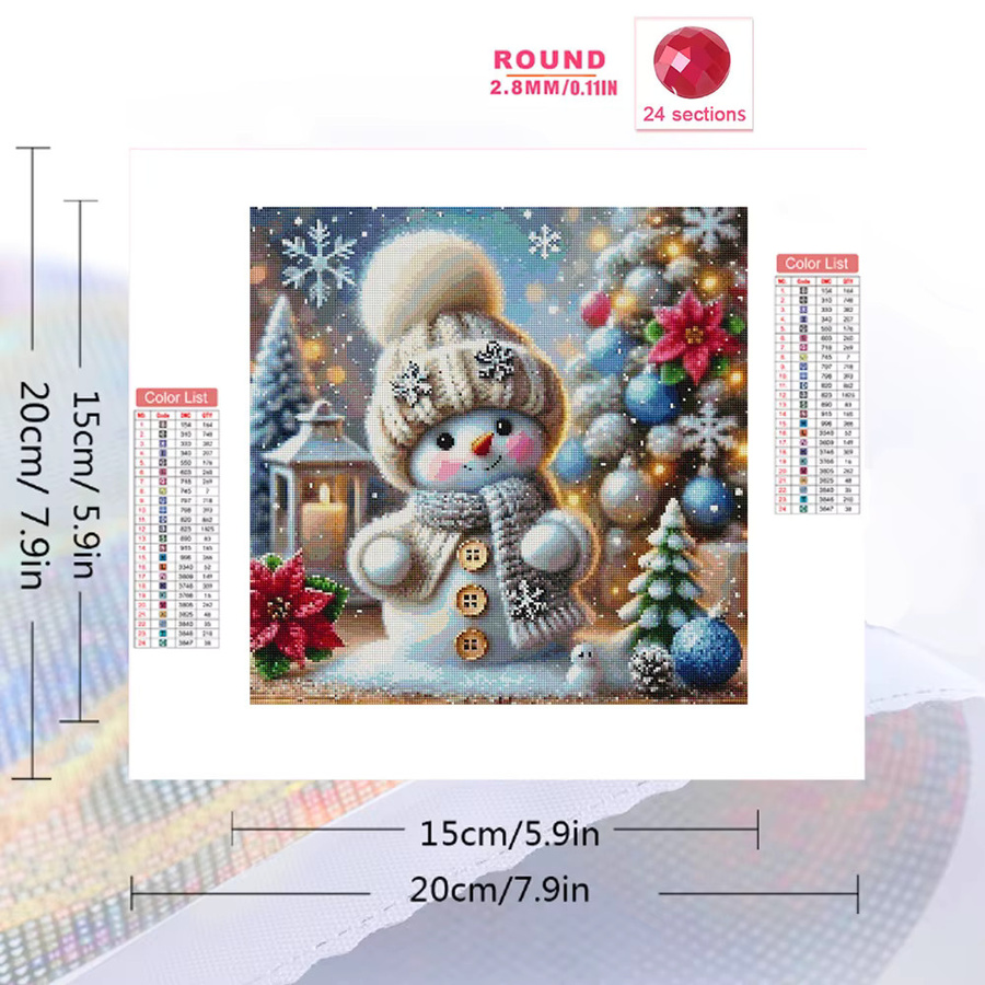 Evershine DIY Diamant-Mosaik Set Winter-Schneemann mit runden Strasssteinen, 4 Stück, Multicolour, B/H: 20 x 20 cm - Bild 2
