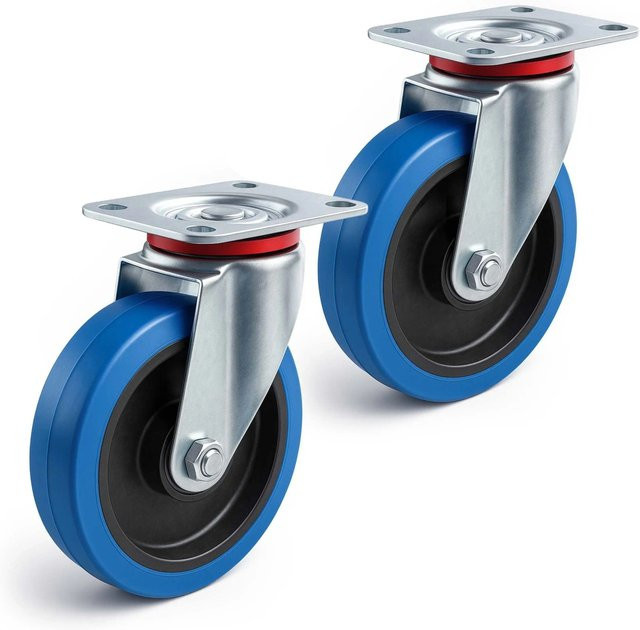 Wiltec Lenkrollen Set aus Kunststoff in Blau, 2x Transportrollen ohne Bremse, Durchmesser: 200 mm, Tragkraft: 350 kg - Bild 1