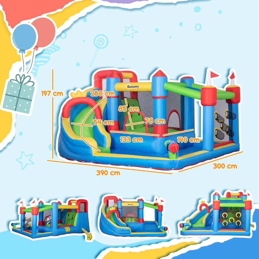 Outsunny Wasserpark Hüpfburg aufblasbar bunt 6 in 1 für 3–8 Jahre - Bild 5